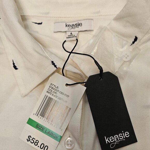 Kensie Women's White Black Ligting Print Buttons Up Shirt Size: L - Picture 7 of 10